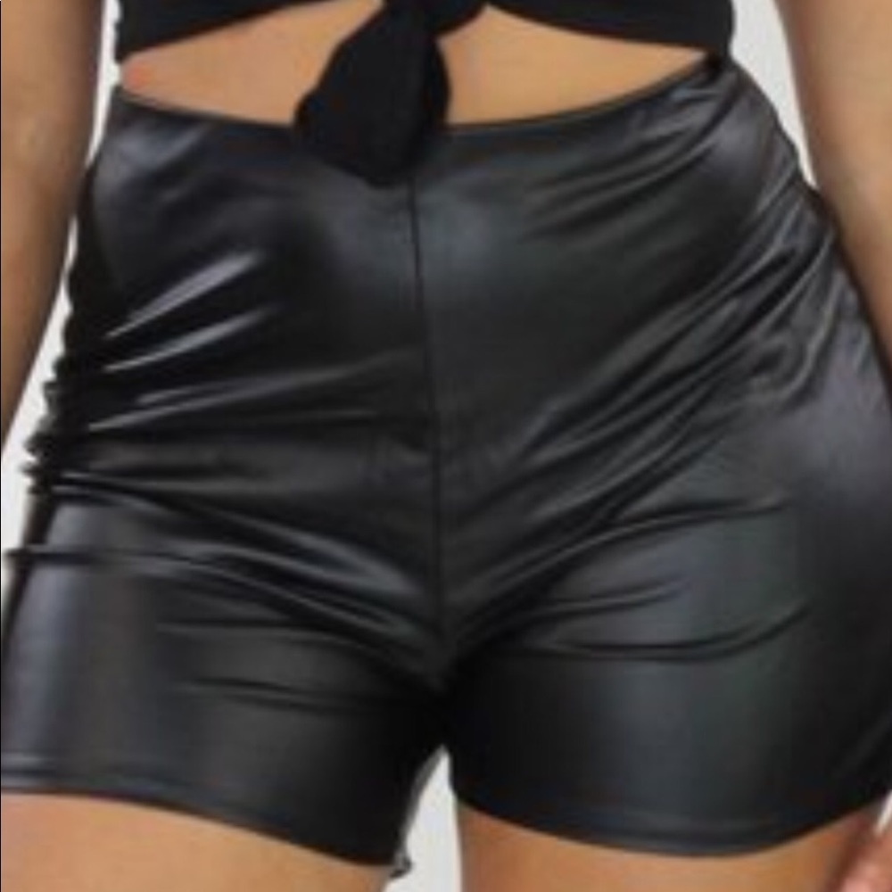 PU leather spandex shorts